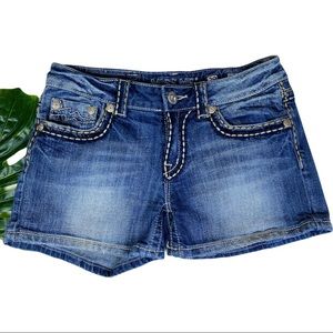 MISS ME IRENE SHORT DISTRESSED FLAP EMBROIDERED BACK POCKETS DENIM JEAN SHORTS 9